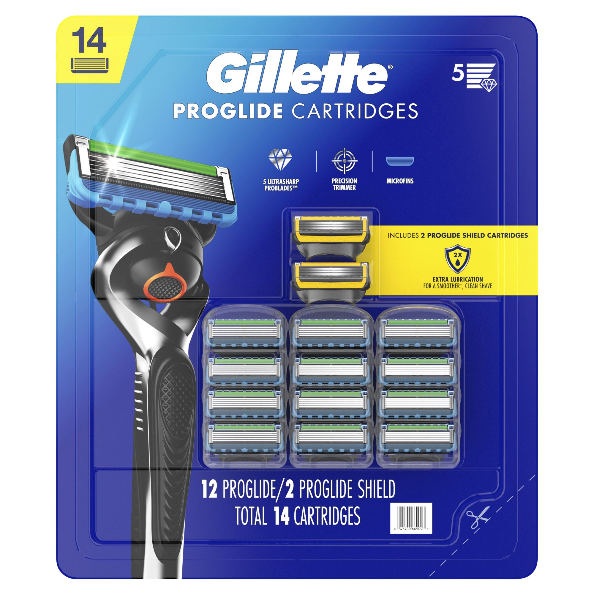 Gillette ProGlide Men's Razor Blades, 12 Refills and ProGlide Shield Men's Razor Blades, 2 Refills