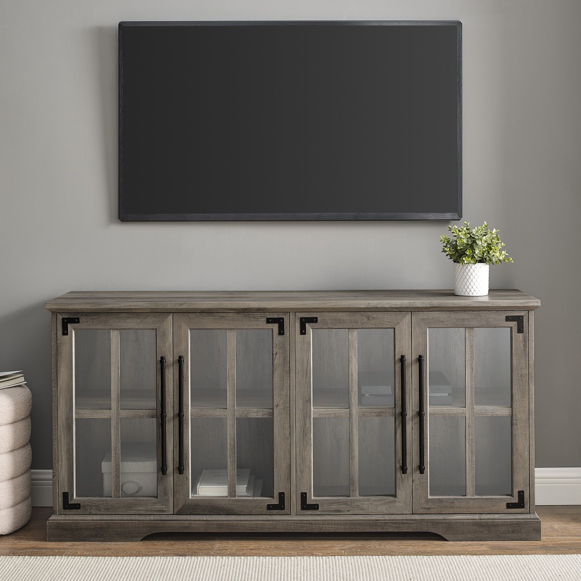 W. Trends 58&quot; Farmhouse 4 Door TV Stand for Most TV's up to 65&quot; - Grey Wash
