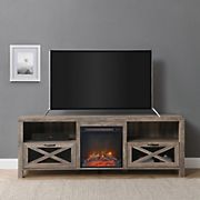 W. Trends 70&quot; Modern Farmhouse Metal Mesh Drop Door TV Stand for Most TV's up to 80&quot; - Grey Wash