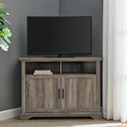 W. Trends 44&quot; Coastal Farmhouse Grooved Door Corner TV Stand for Most TV's up to 50&quot; - Grey Wash