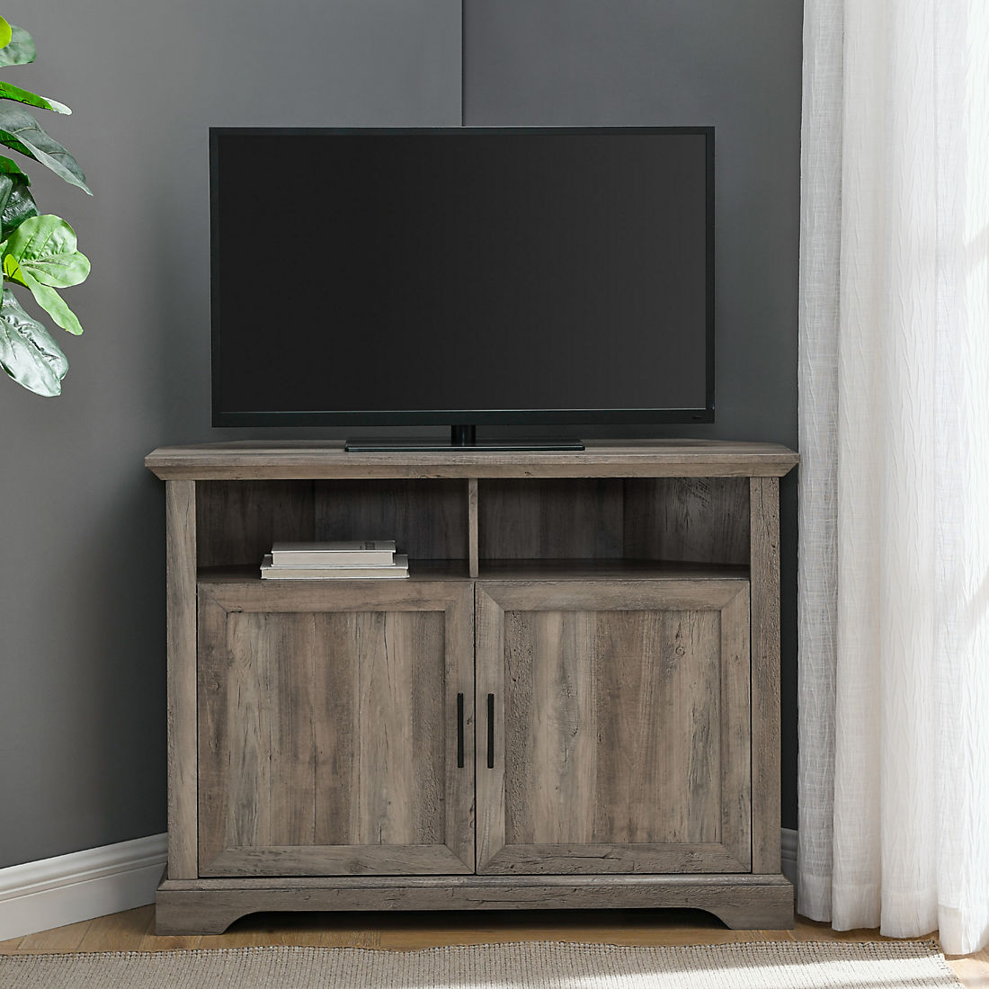 wood corner tv stand with mount