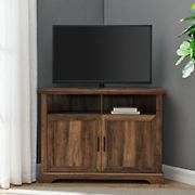 W. Trends 44&quot; Coastal Farmhouse Grooved Door Corner TV Stand for Most TV's up to 50&quot; - Reclaimed Barnwood