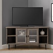 W. Trends 48&quot; Transitional Glass Door Corner TV Stand for Most TV's up to 55&quot; - Grey Wash