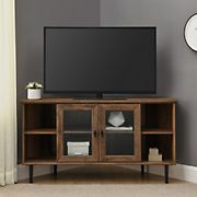W. Trends 48&quot; Transitional Glass Door Corner TV Stand for Most TV's up to 55&quot; - Reclaimed Barnwood