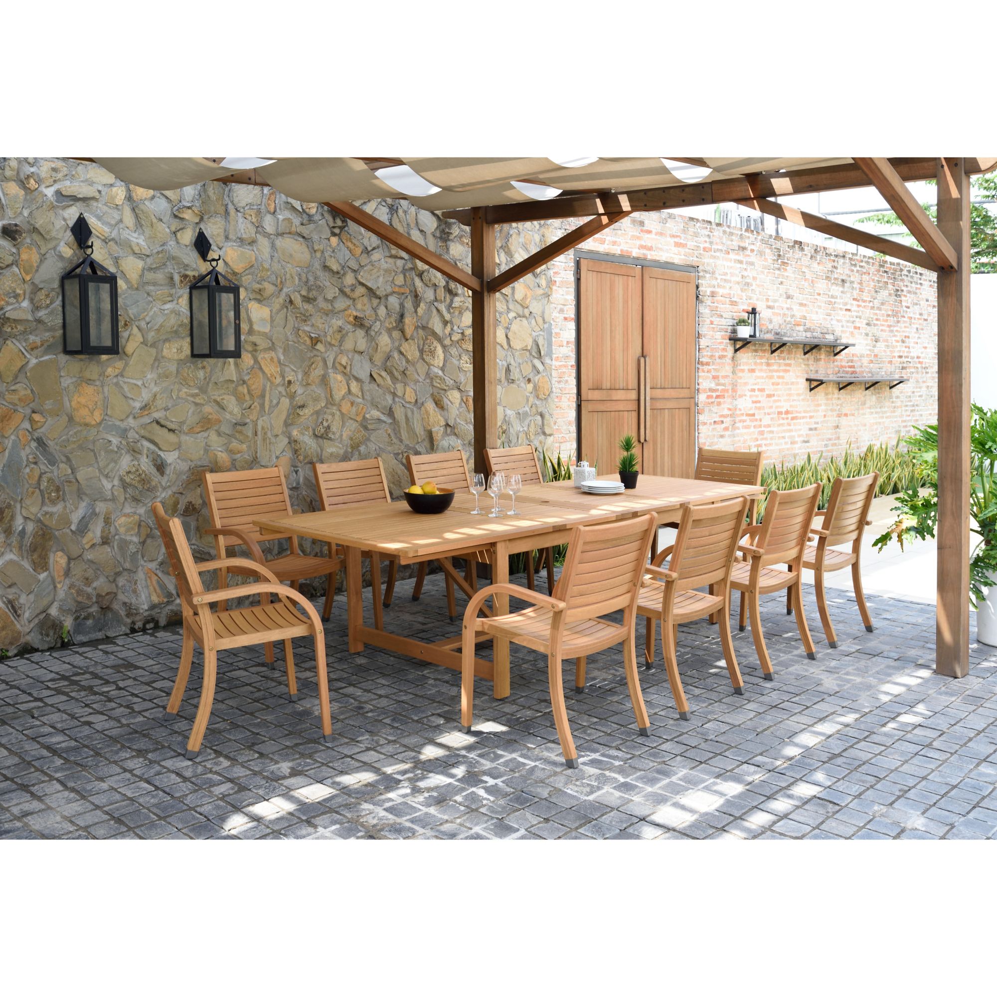 Amazonia Marlene 11-Pc. Teak Double Leaf Extendable Patio Dining Set