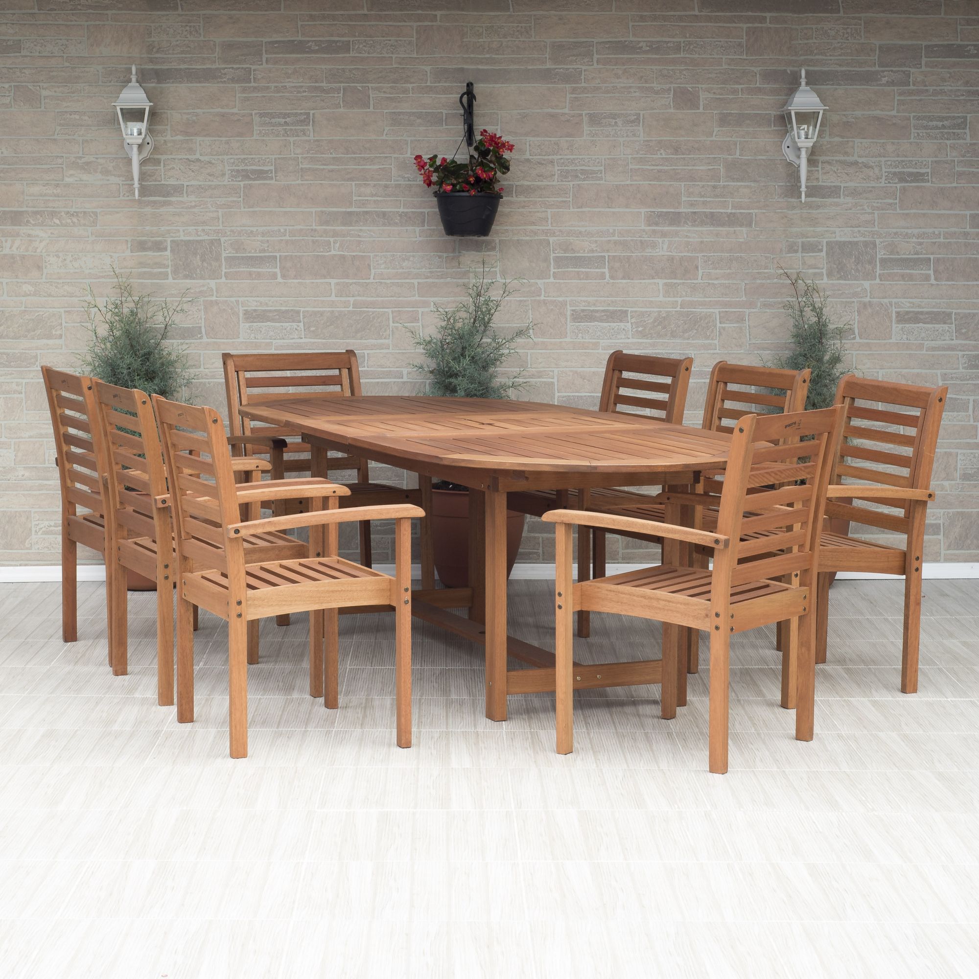 Amazonia Melinda 9-Pc. Wood Extendable Patio Dining Set