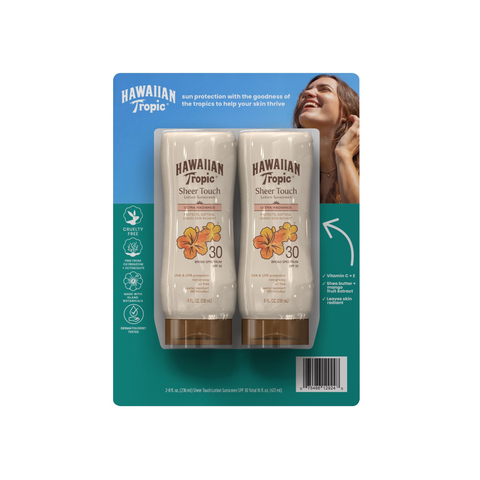 Hawaiian Tropic Sheer Touch Ultra Radiance Lotion Sunscreen Broad Spectrum SPF 30, 2 pk./8 oz.