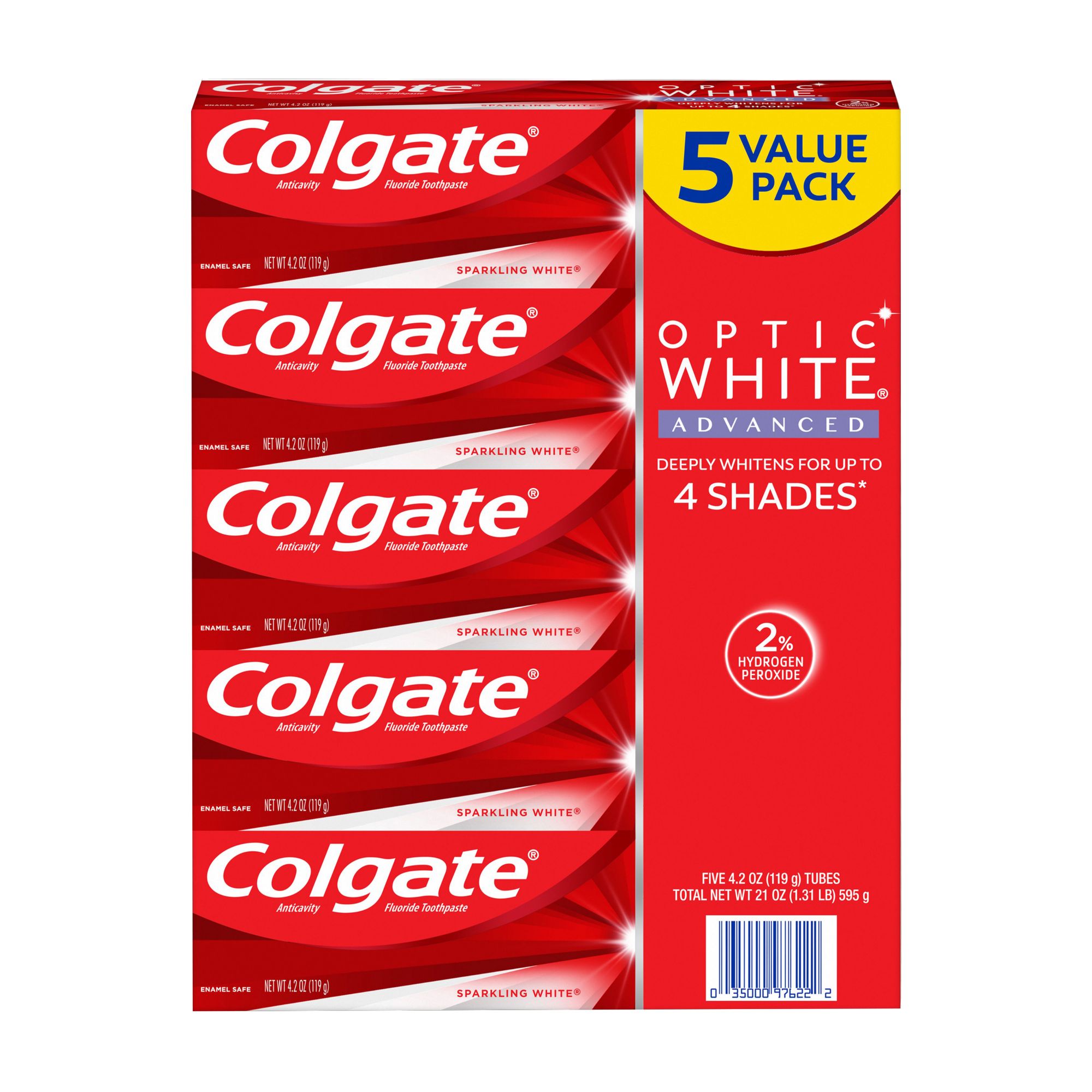 Colgate Optic White Advanced Hydrogen Peroxide Toothpaste 5 pk./4.2 oz. - Sparkling White