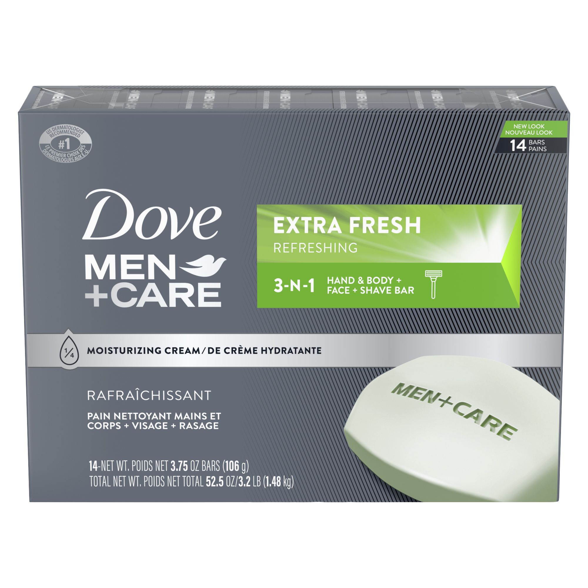 Dove Men+Care 3 in 1 Bar Cleanser for Body, Face, and Shaving Extra Fresh  Body and Facial Cleanser More Moisturizing Than Bar Soap to Clean and  Hydrate Skin 3.75 Ounce (Pack of