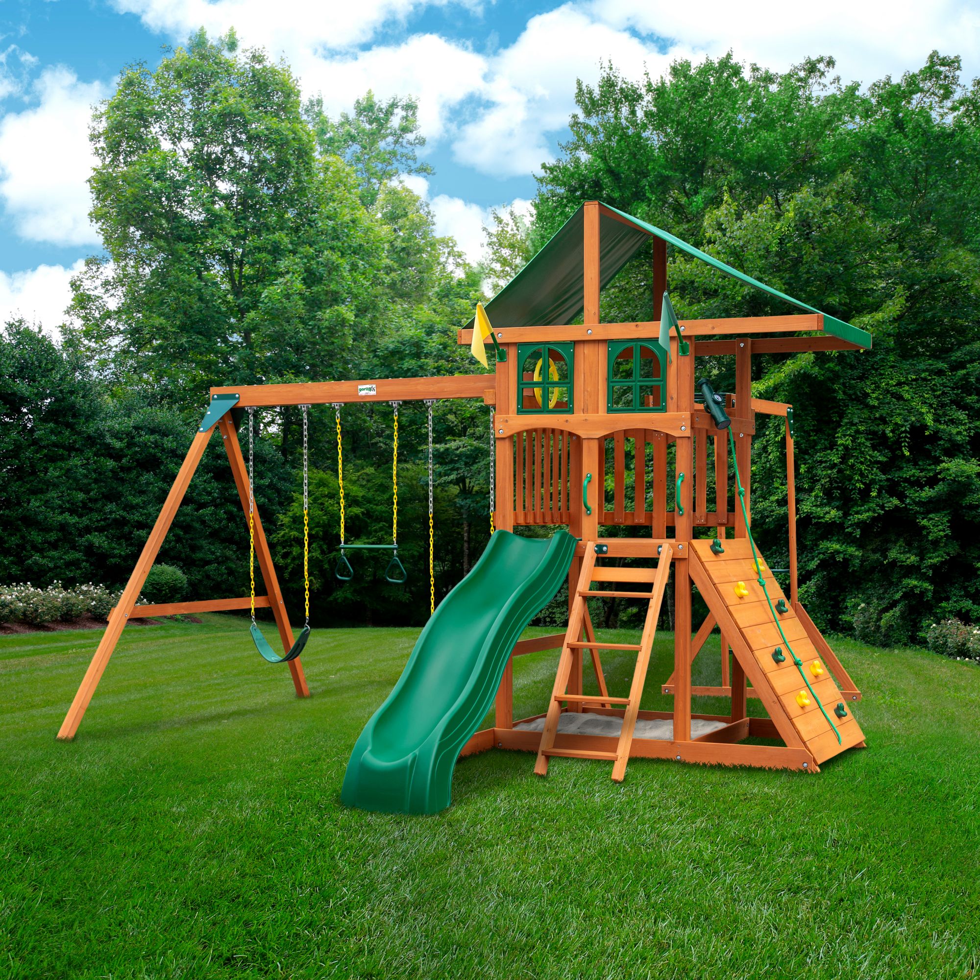 swing set with monkey bars and slide