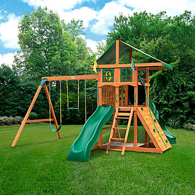 Gorilla Playsets Avalon Deluxe Wooden Swing Set with Vinyl Canopy