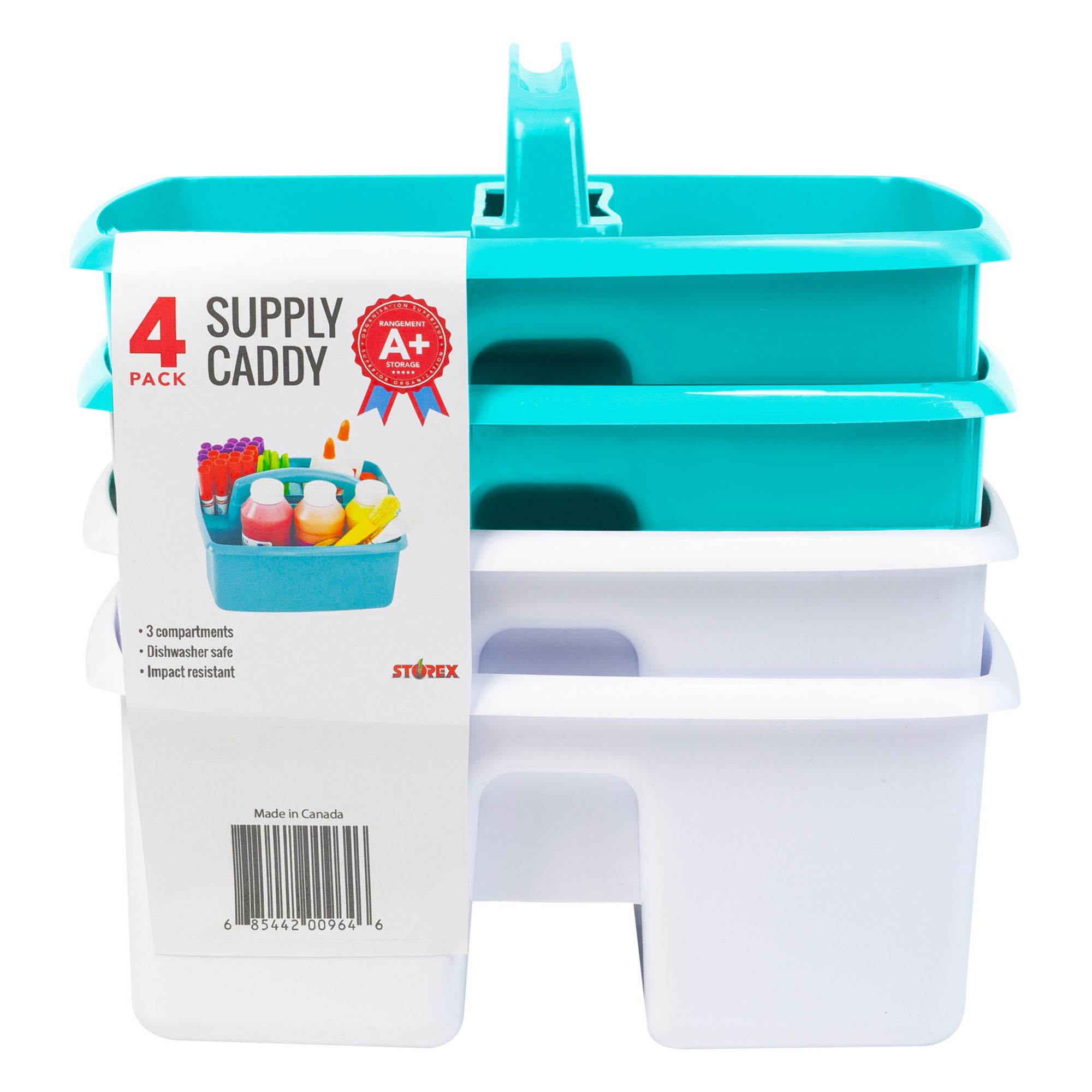 Storex Three-Compartment 4-Pk. Supply Caddy - Assorted Colors