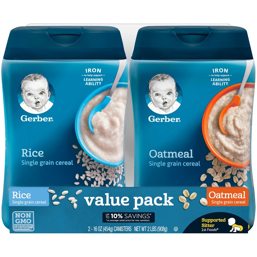 Gerber Single Grain Rice Cereal and Oatmeal Cereal, 2 Ct./16 Oz. - BJs  Wholesale Club