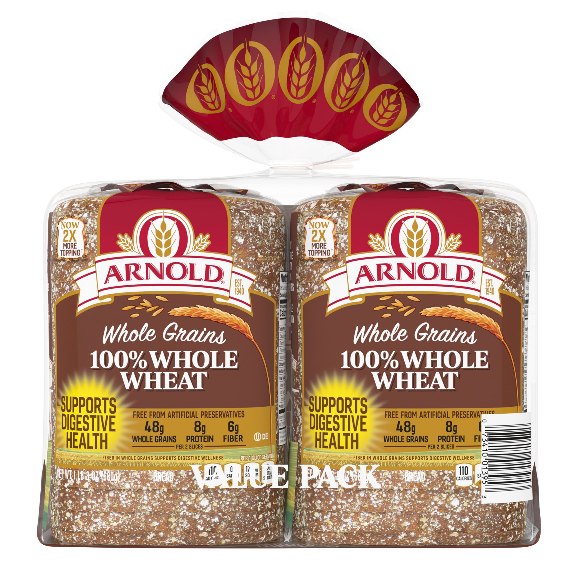 Arnold 100% Wheat Bread, 2pk