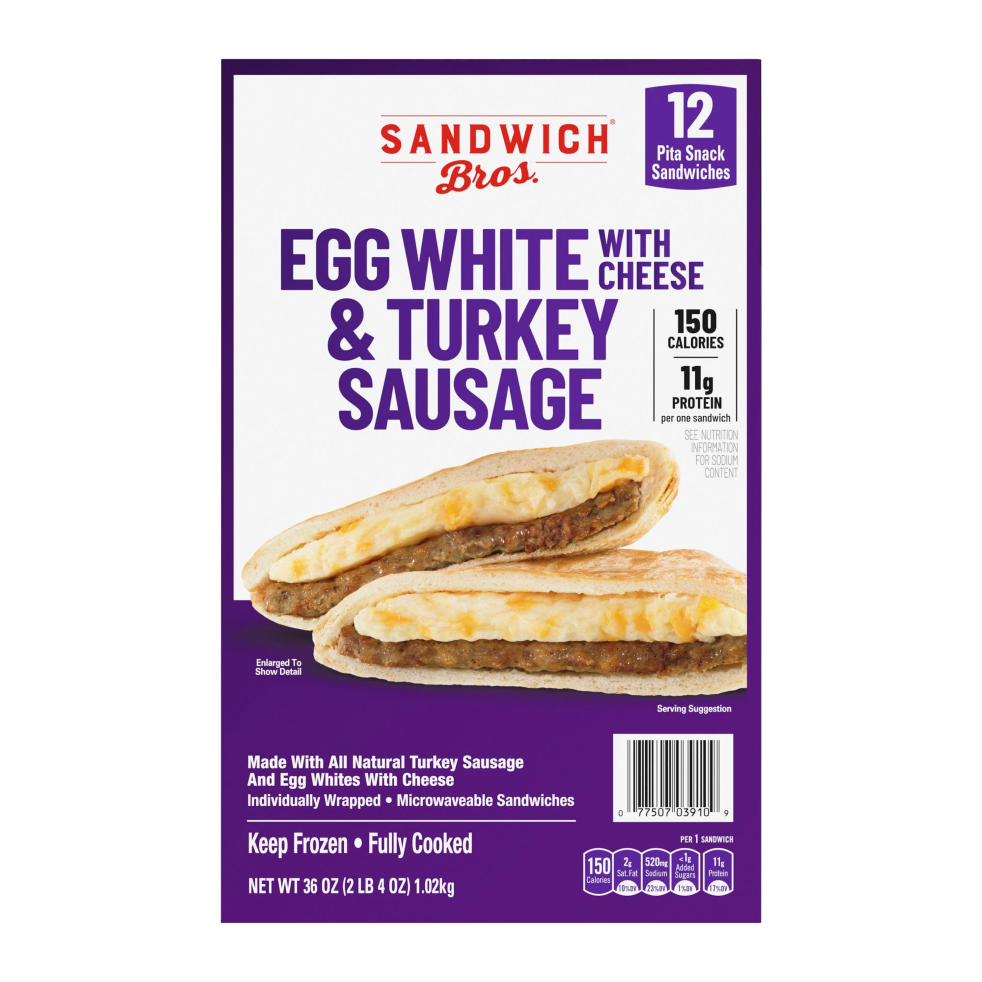 Sandwich Bros Turkey Sausage Egg White, 12 ct.