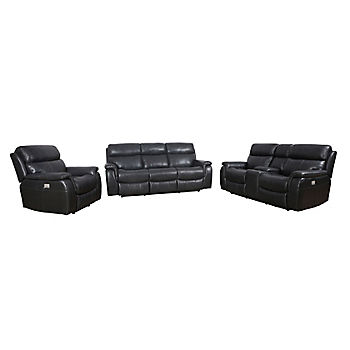 Power Reclining Sofa Set Black Bjs, Easton Leather Power Reclining Sofa With Headrests And Lumbar Support