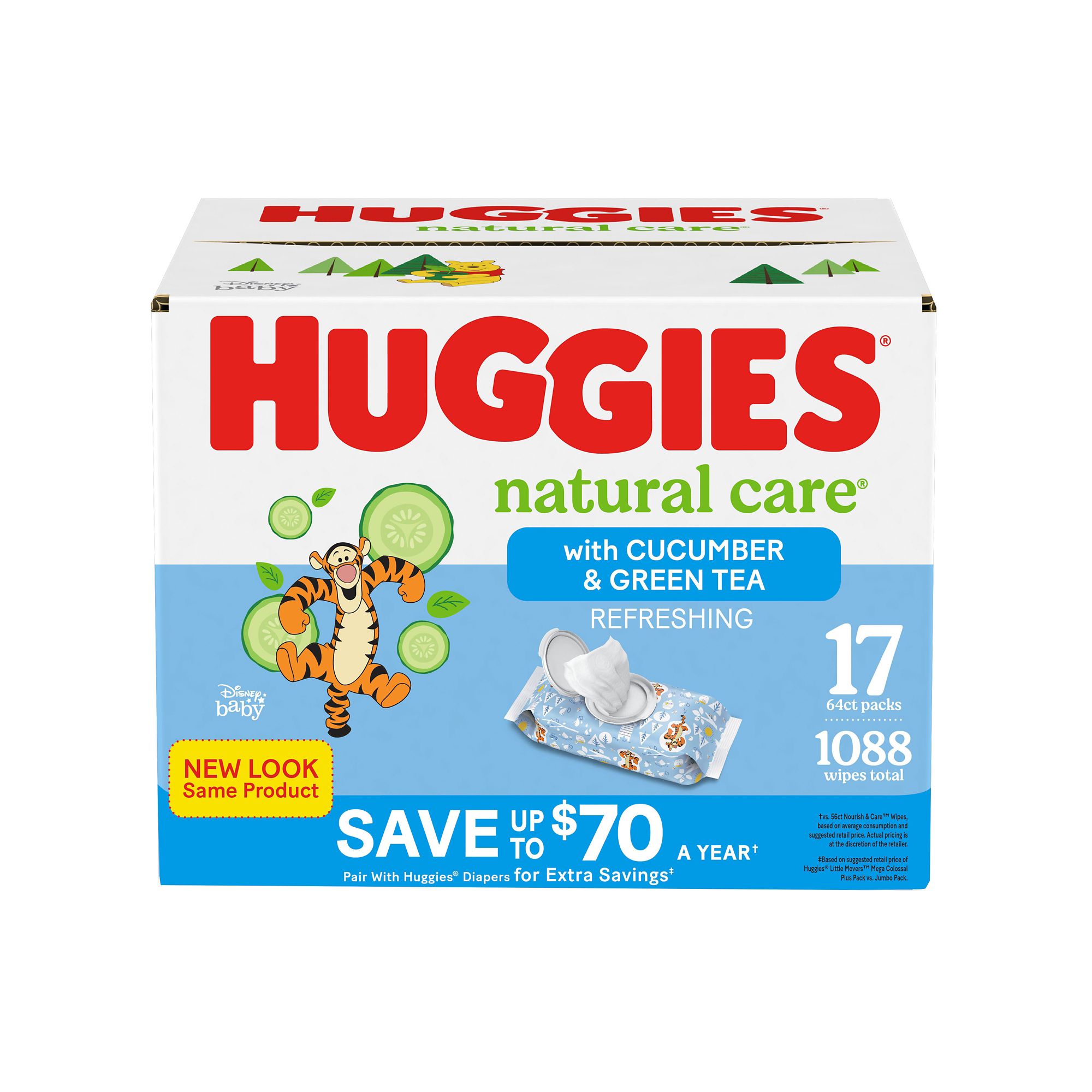 Huggies Cucumber and Green Tea Natural Care Sensitive Baby Wipes, 1088 ct.