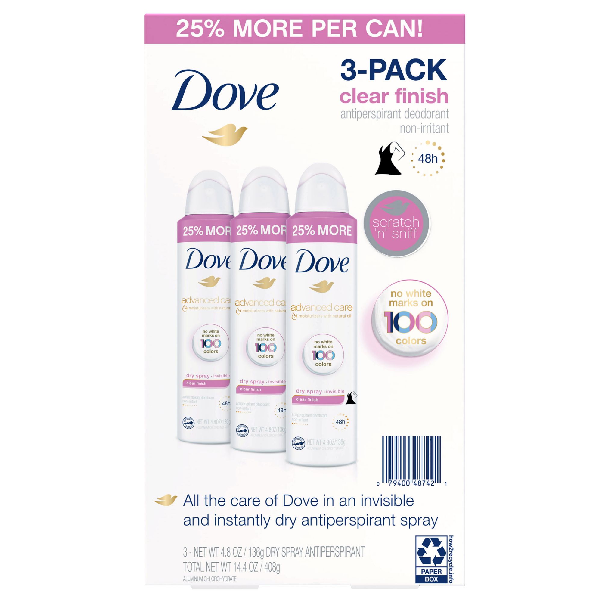 Dove Clear Finish Antiperspirant Spray, 3 ct.