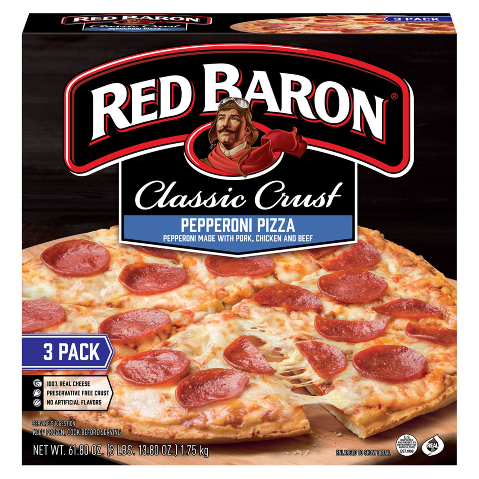 Red Baron Classic Crust Pepperoni Pizza, 3 pk.