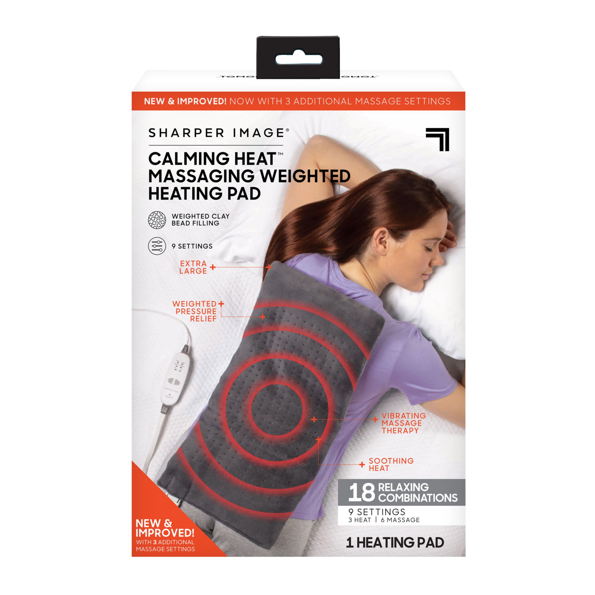 Calming Heat Massaging Weighted Heating Pad by Sharper Image- Weighted  Electric Heating Pad with Massaging Vibrations, 6 Settings- 3 Heat, 3  Massage