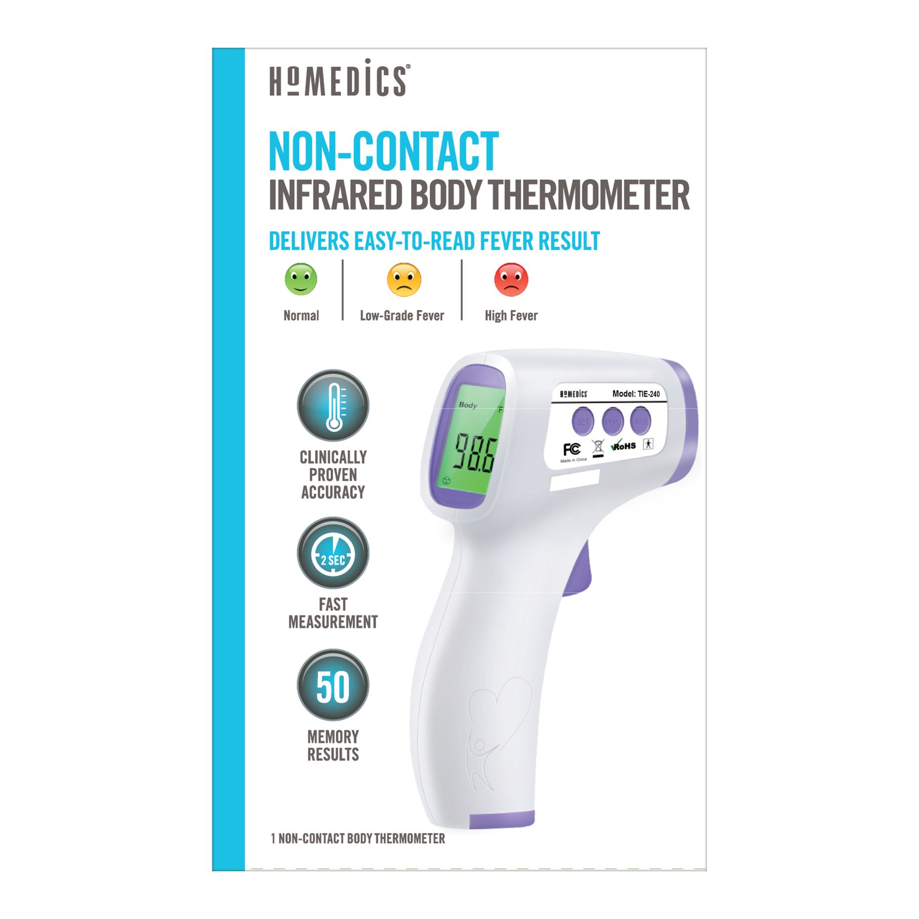 HoMedics No Contact Infrared Digital Thermometer for Body, Food, Liquid,  and Room