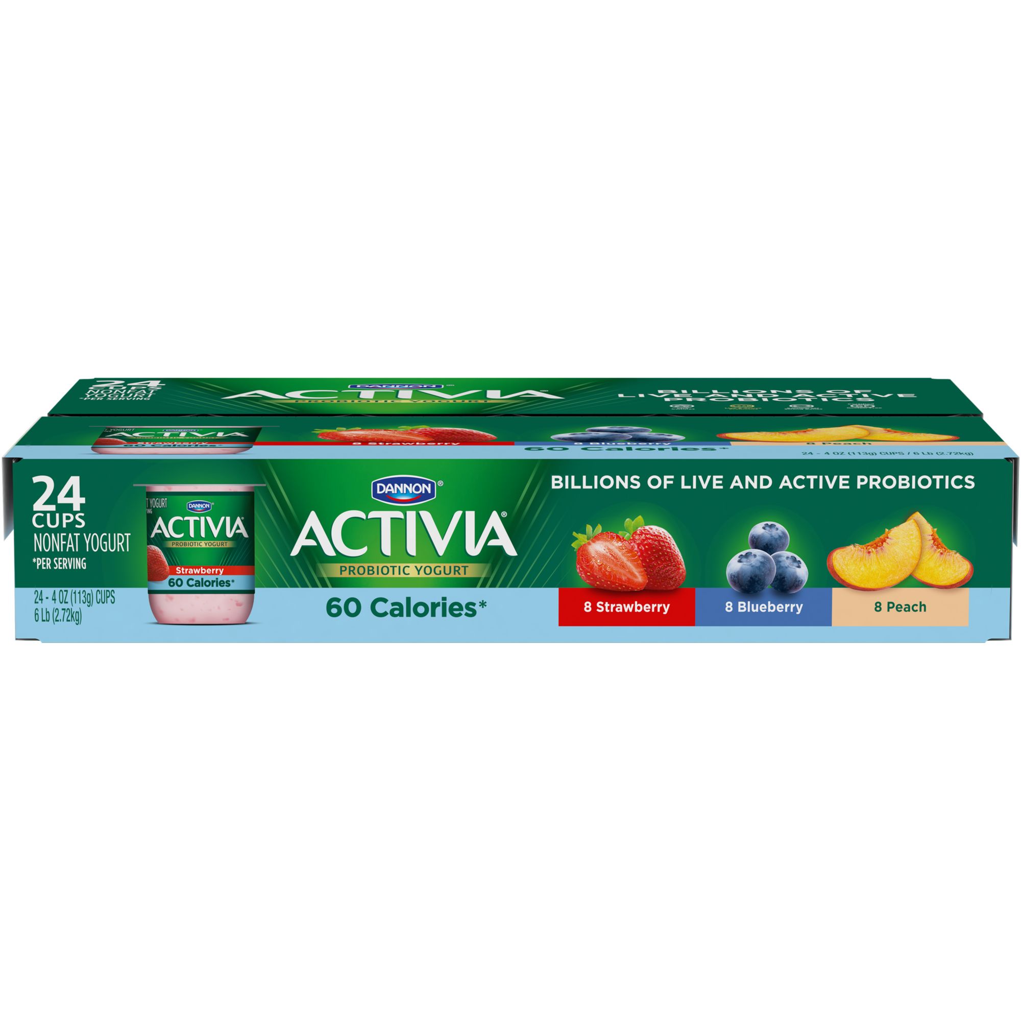 Activia Probiotic Lowfat Yogurt, Variety Pack - Milk Fat Vitamin D,  Supports Gut Health - Strawberry, Black Cherry and Peach - 2 Pack (24 x 4  oz