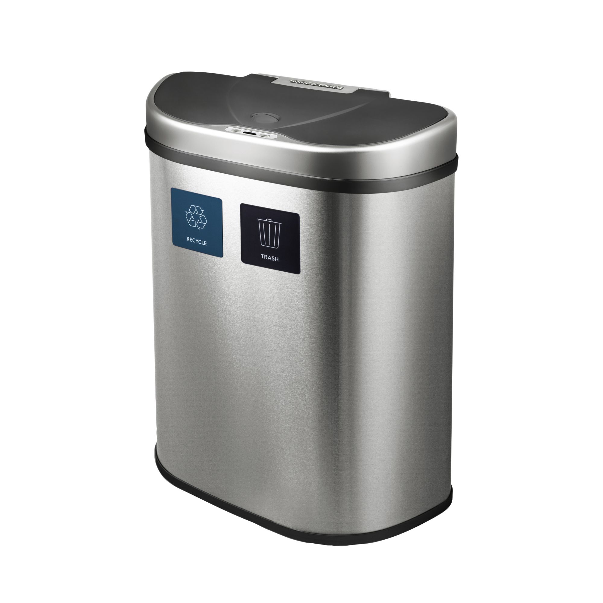 Ninestars Recycling Trash Bin Double Garbage Sorter Touchless Can Stainless Steel 18.5 Gal