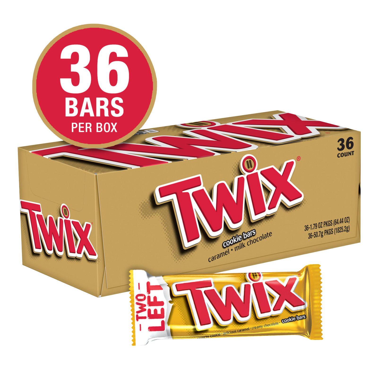 Twix Caramel Cookie Chocolate Candy Bars, Full Size Bulk Pack, 36 ct./1.79 oz.