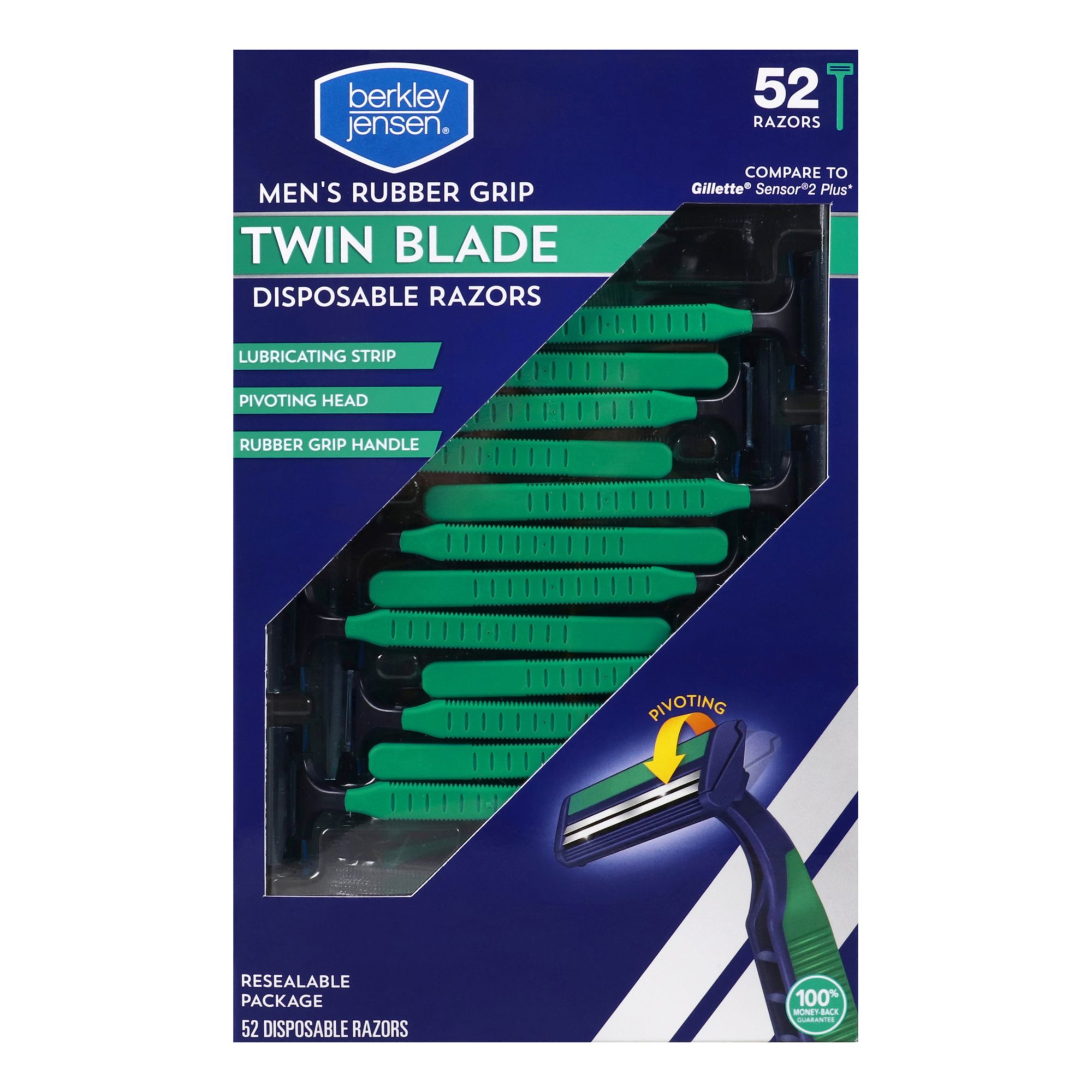 Berkley Jensen Rubber Grip Twin Blade Disposable Razor, 52 ct.