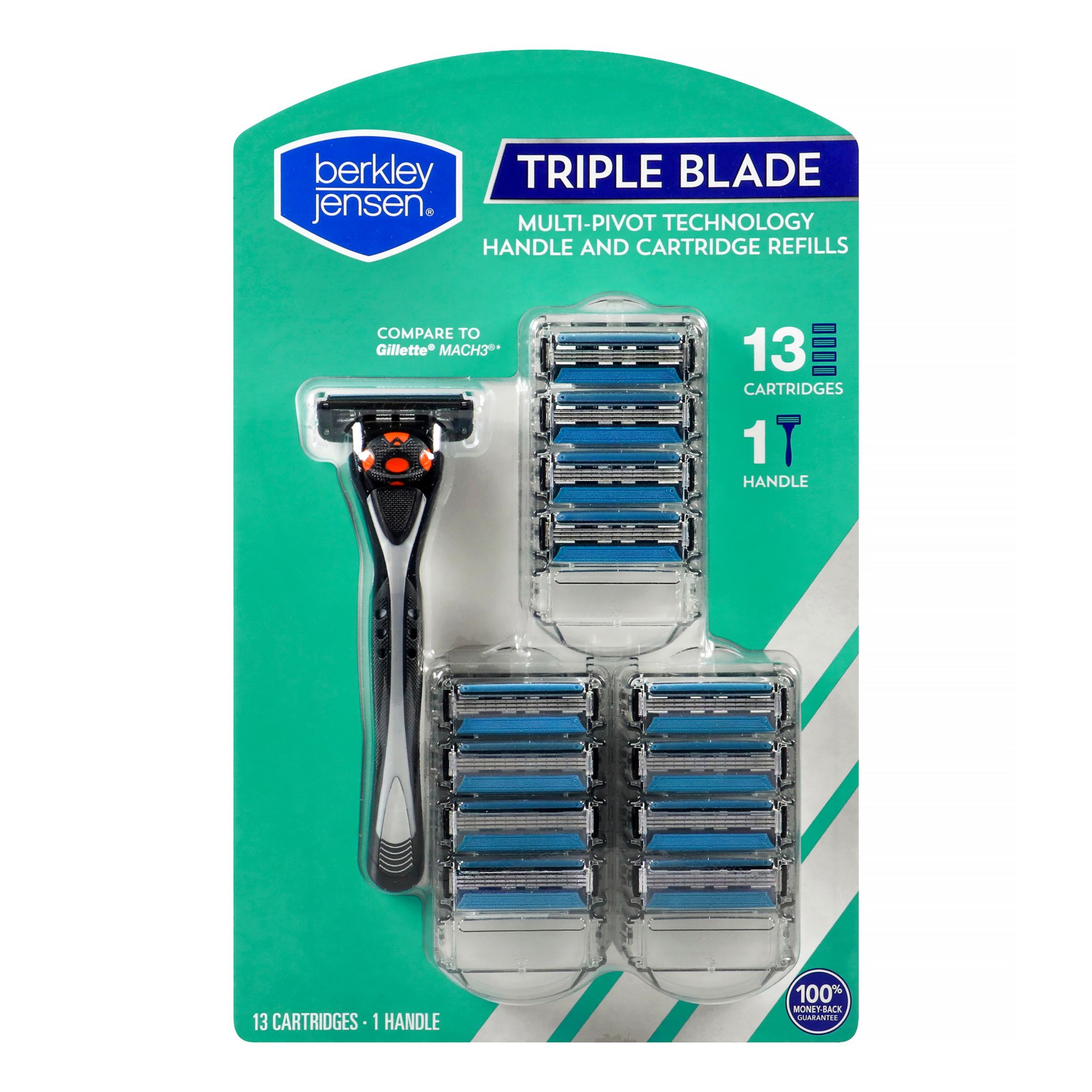 Berkley Jensen Men's Triple Blade Shaving System Handle with 13 Refills
