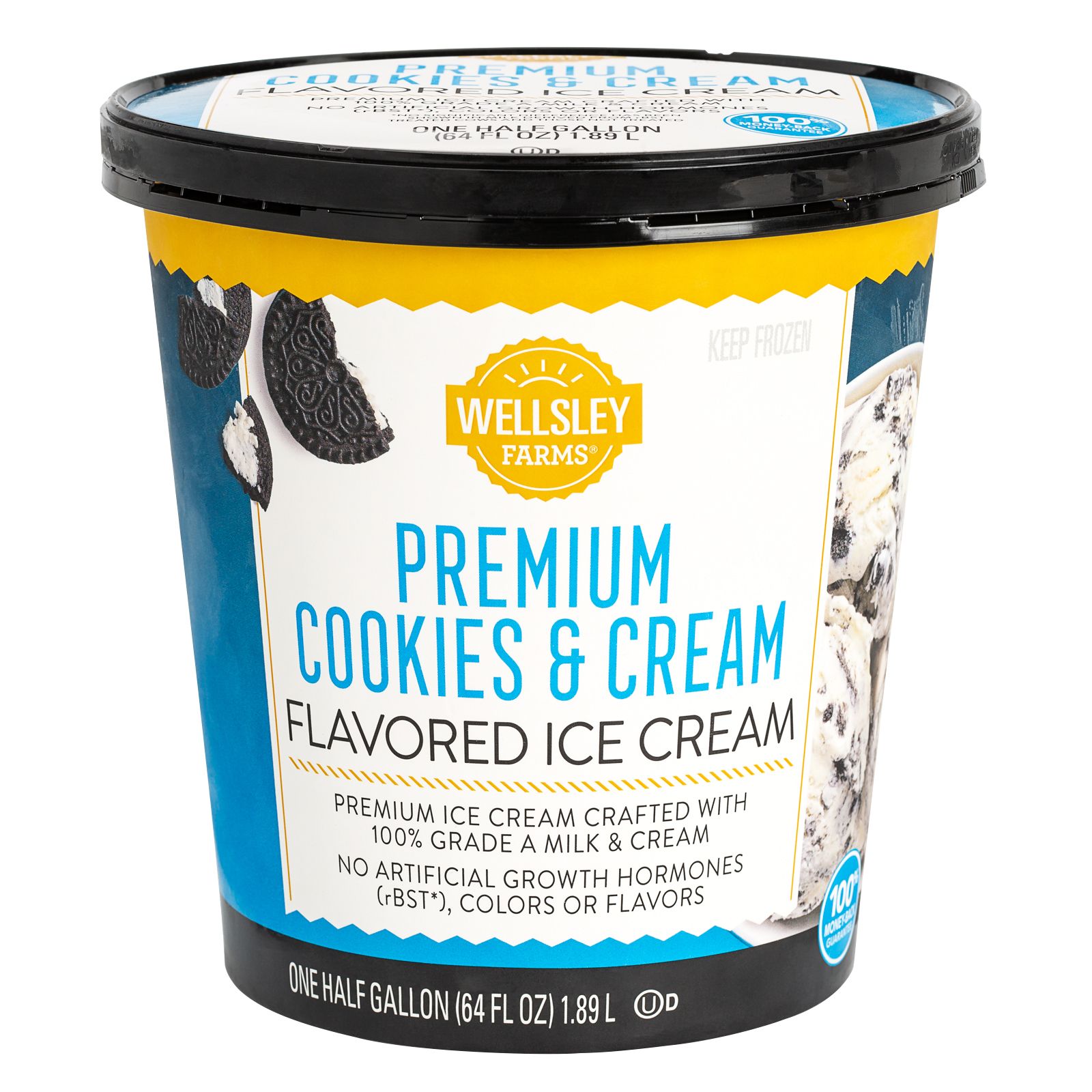 Wellsley Farms Premium Cookies and Cream Ice Cream, 64 oz.