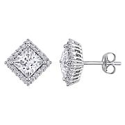 2 4/5 ct. t.g.w. Created Moissanite Diamond-Shaped Halo Earrings in 10k White Gold