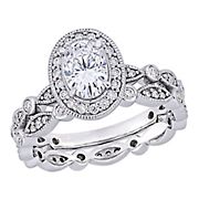 1 1/2 ct. t.g.w. Oval and Round-Cut Moissanite Halo Infinity Engagement Ring in 10k White Gold, size 6