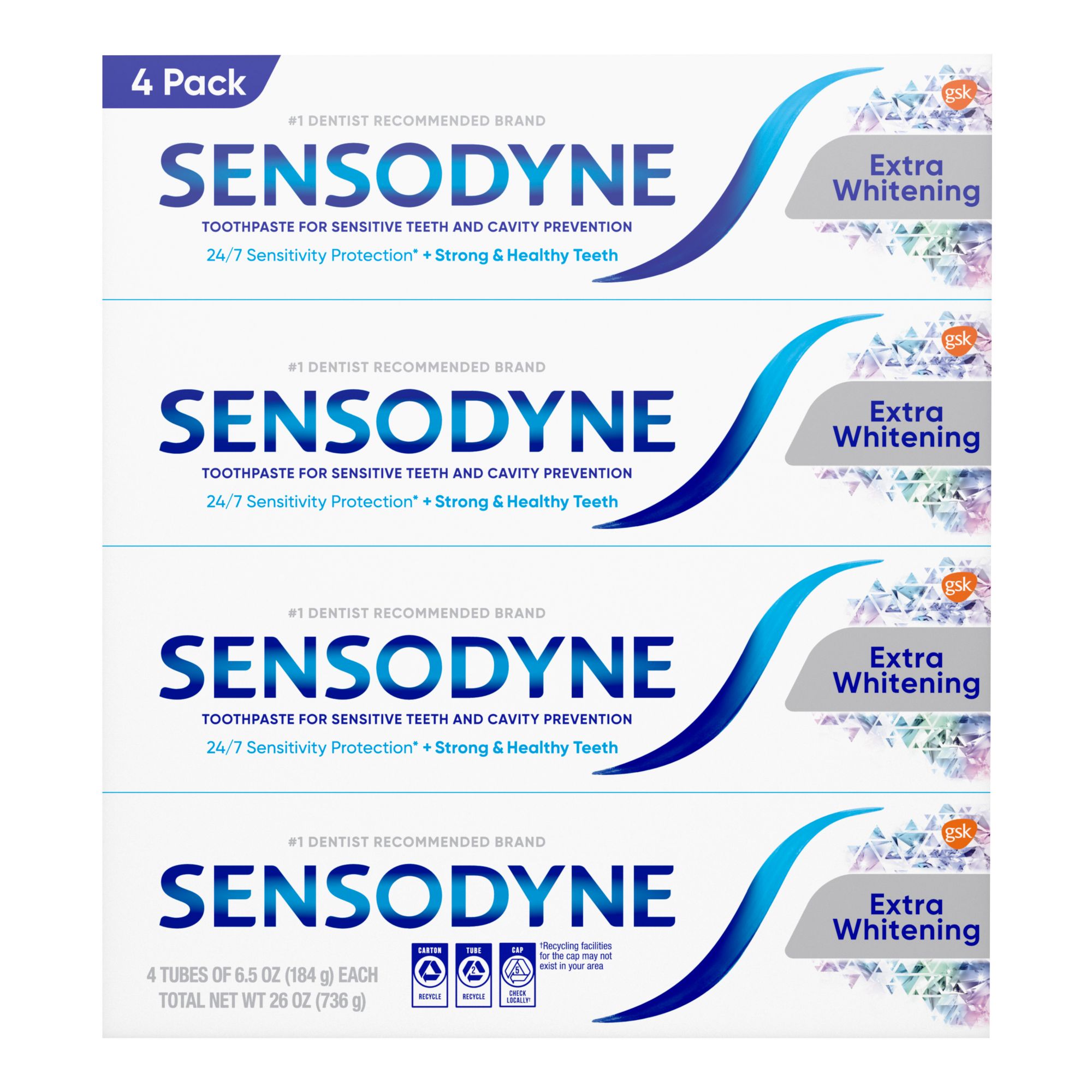 Sensodyne Extra Whitening Fluoride Toothpaste for Sensitive Teeth, 4 ct.