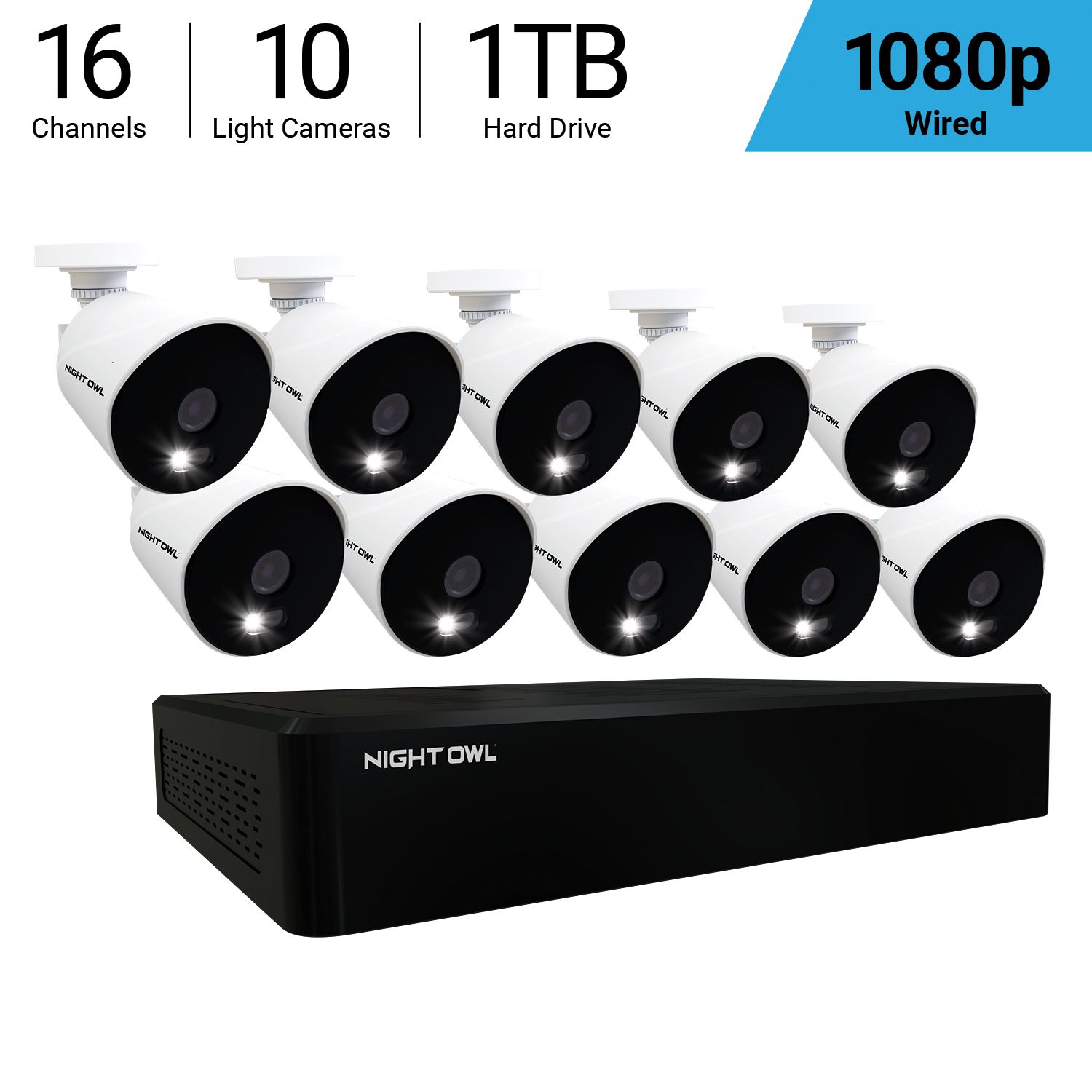 Night Owl 16-Channel 10-Camera 1080p Security System with 1TB HDD DVR and Spotlights