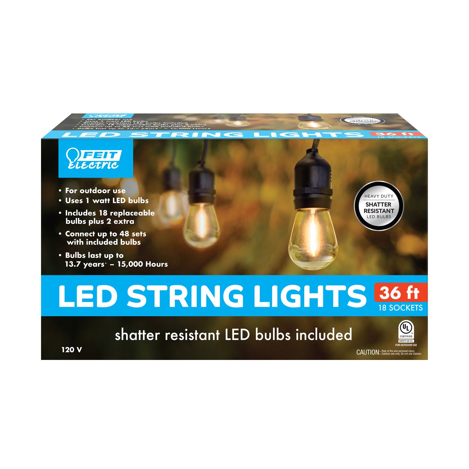 Feit Electric 36'  LED String Lights, 18 Socket