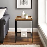 W. Trends Emma 18&quot; Square Tray Side Table with Mesh Metal Shelf - Reclaimed Barnwood