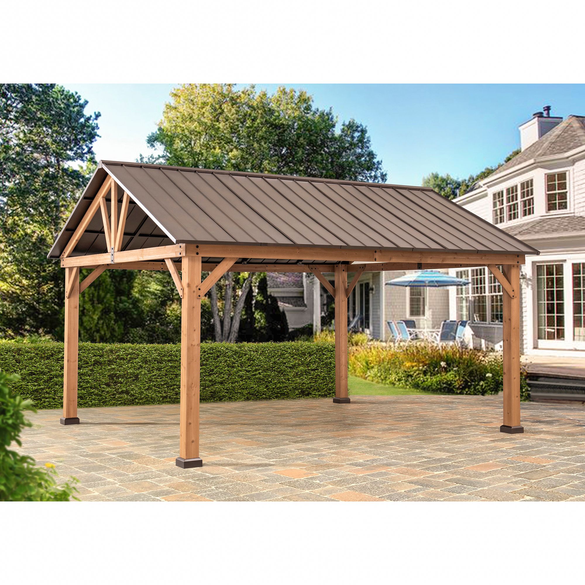 Berkley Jensen 14′ x 12′ Wood Pavilion Hardtop Gazebo