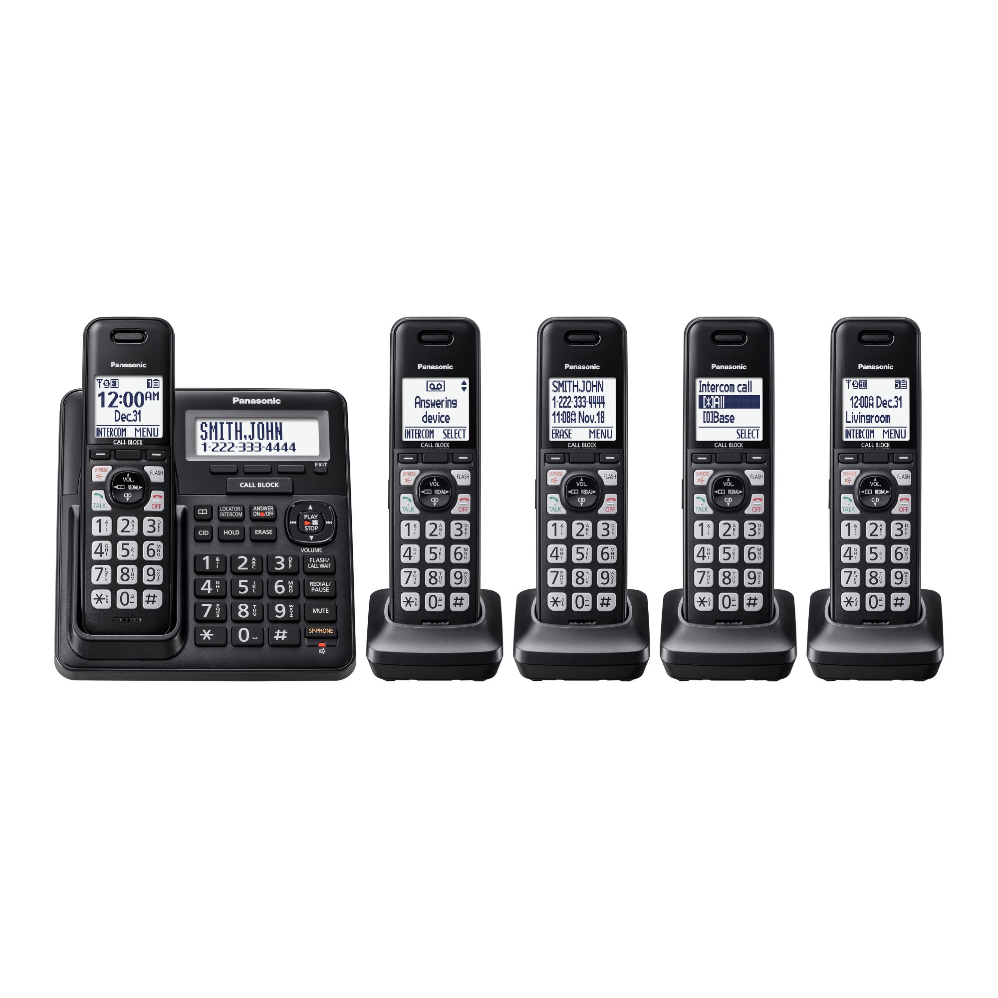 Panasonic DECT 6.0 5-Handset Cordless Phone with Talking Caller ID, Advanced Call Block System and Answering System