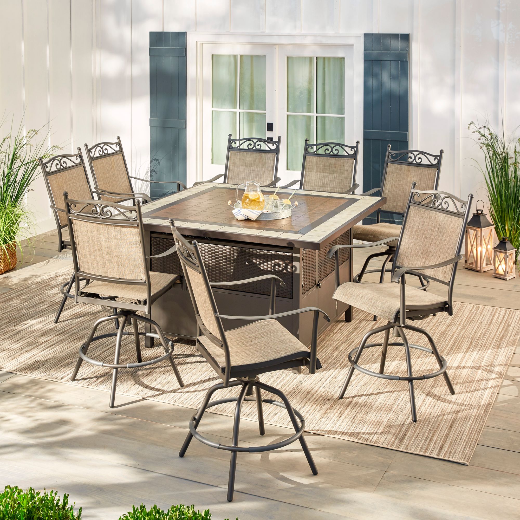 Berkley Jensen Venice 9 Piece Aluminum High Dining Set with Table Storage