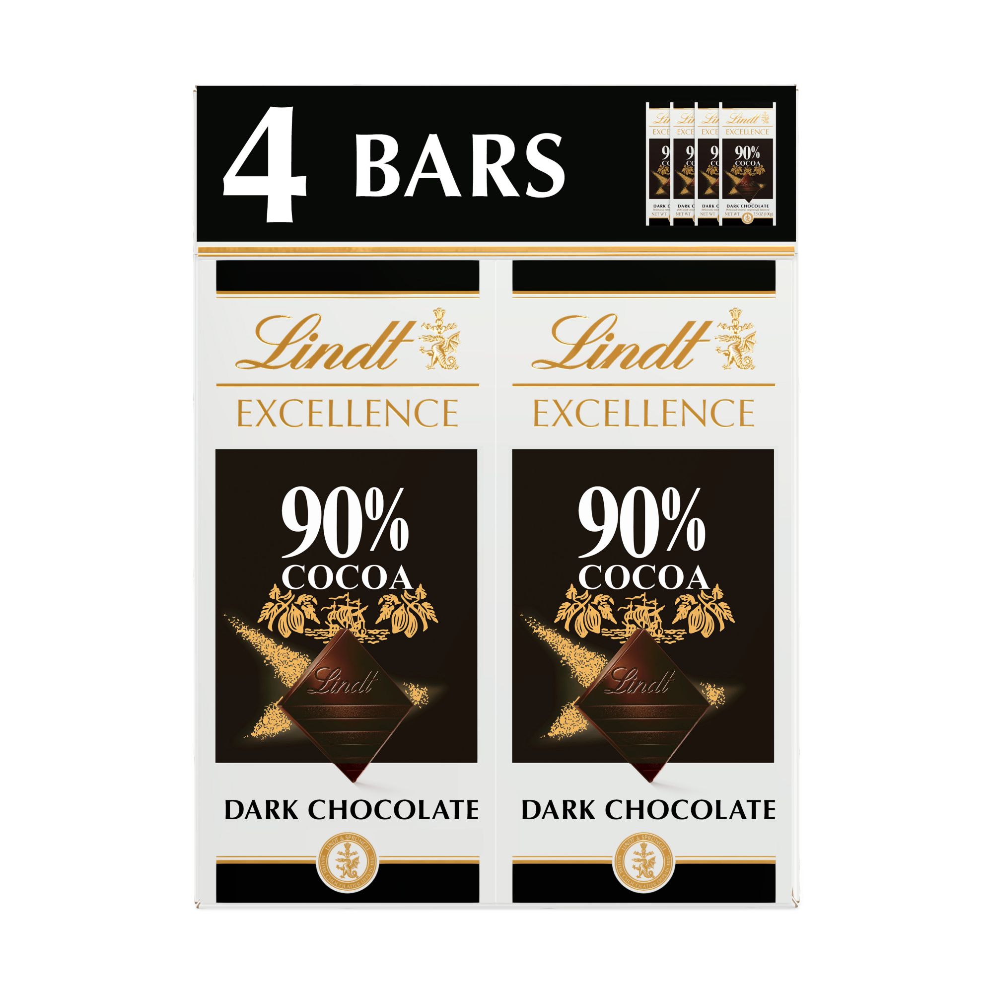 Lindt Excellence 90% Dark Chocolate Candy Bar, 4 ct./3.5 oz.