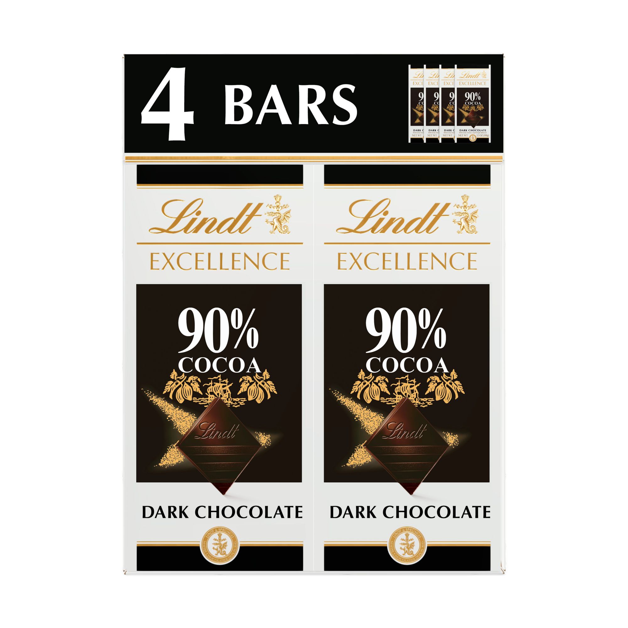 Lindt Excellence Chocolate, 90% Cocoa Chocolate Bars, 3.5 Oz, Box Of 12