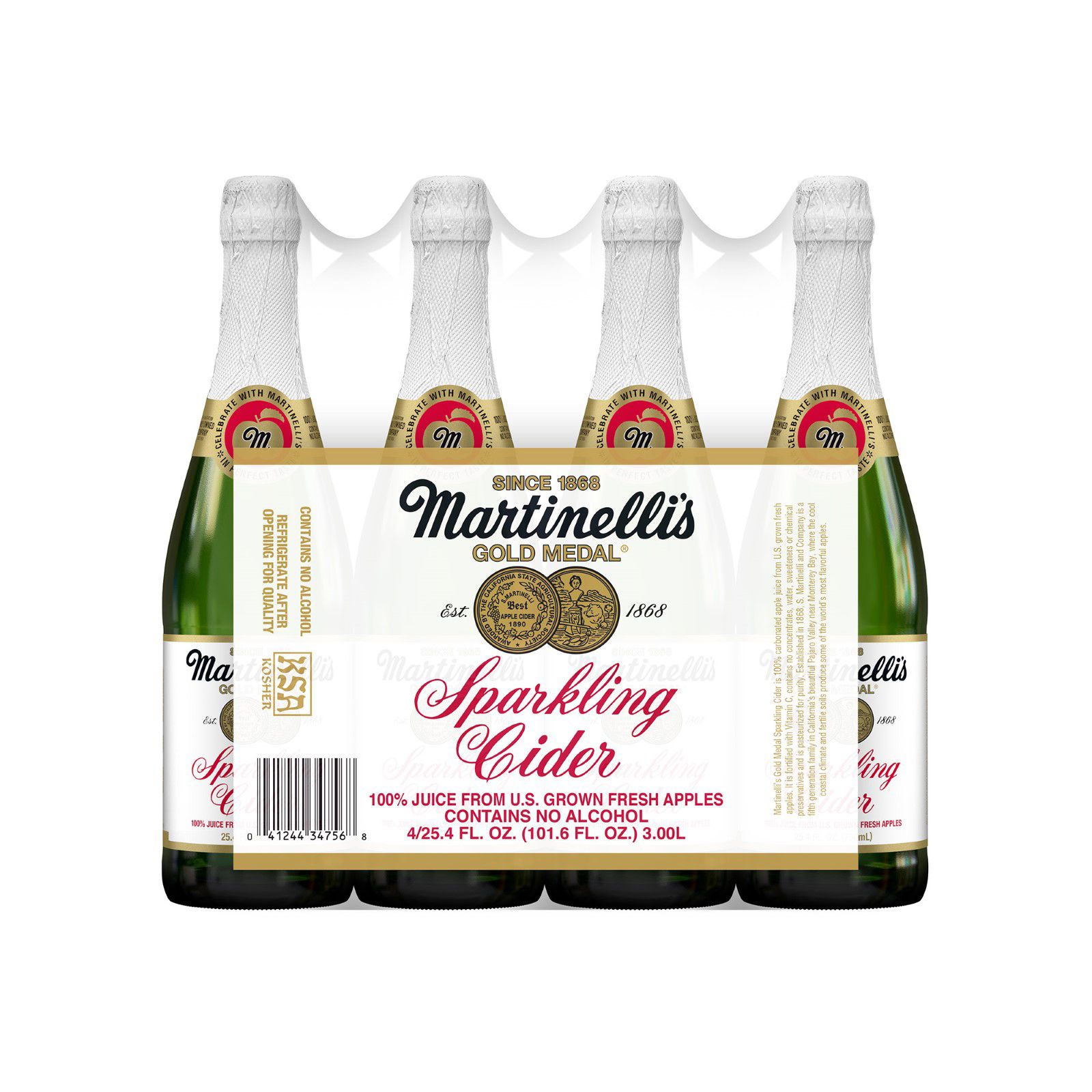 Martinelli Sparkling Apple Cider, 25.4 oz.Bottles, 4 pk.
