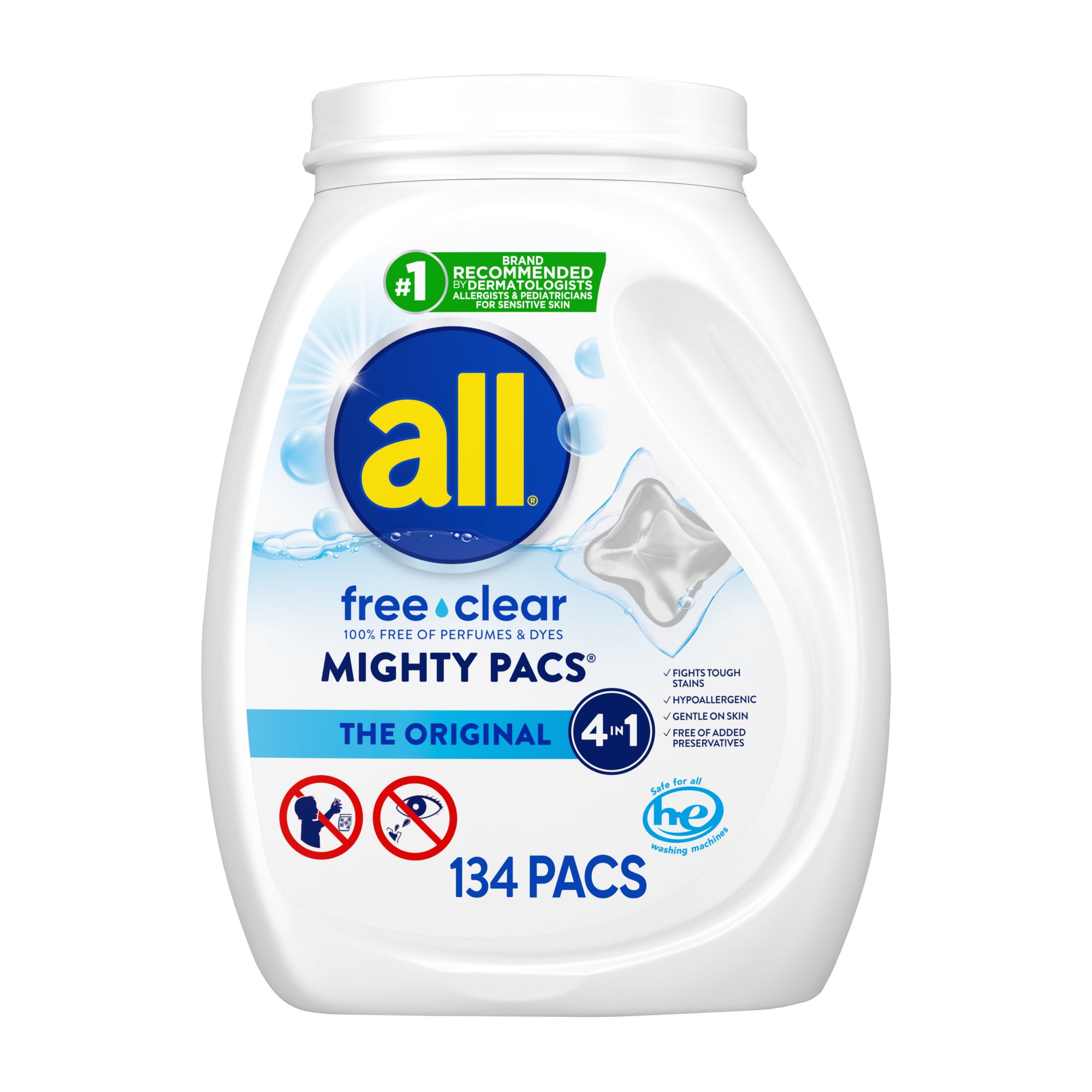 all Free and Clear Stainlifters Mighty Pacs Laundry Detergent, 134 ct.