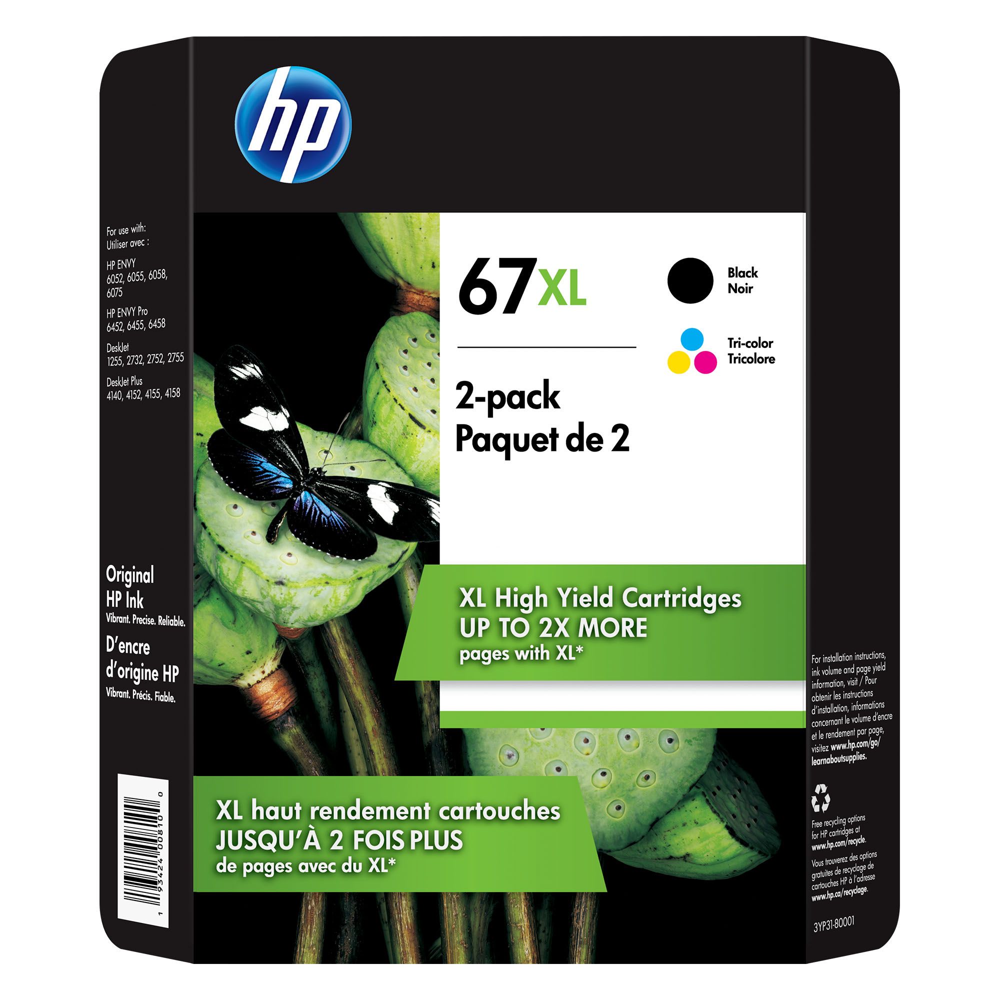 HP Inc. 67XL Color and Black Ink Cartridges, 2 pk.