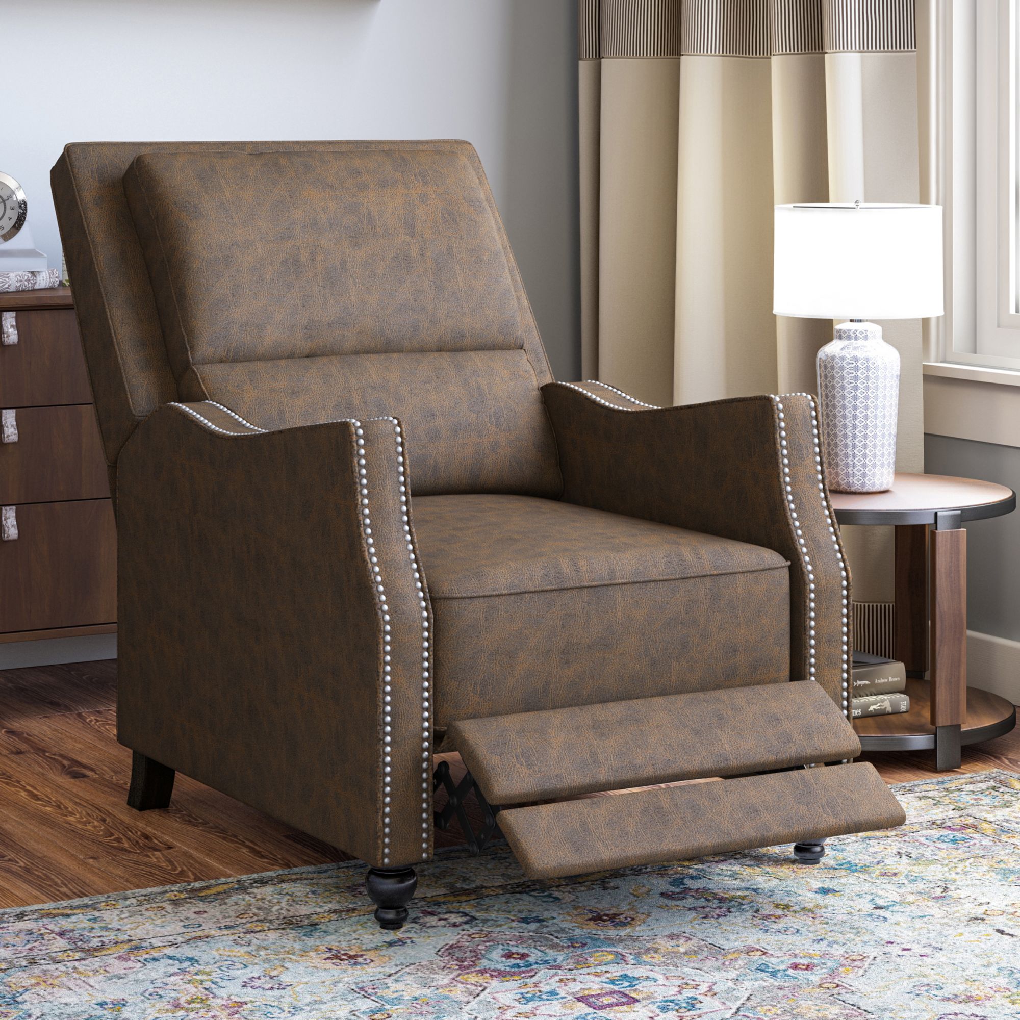 ProLounger Velvet Distressed Faux Leather Pushback Recliner