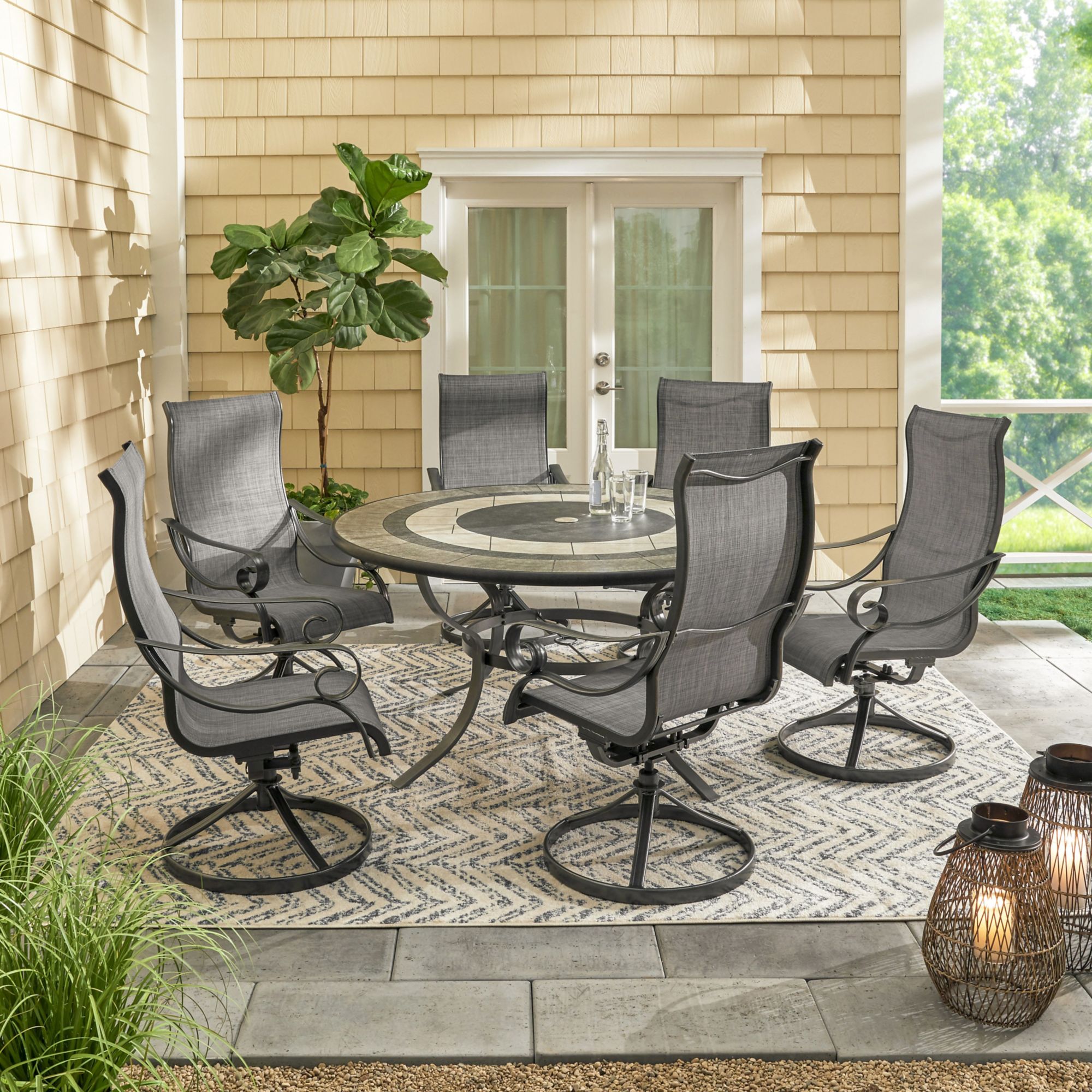 Round patio table best sale with 6 swivel chairs