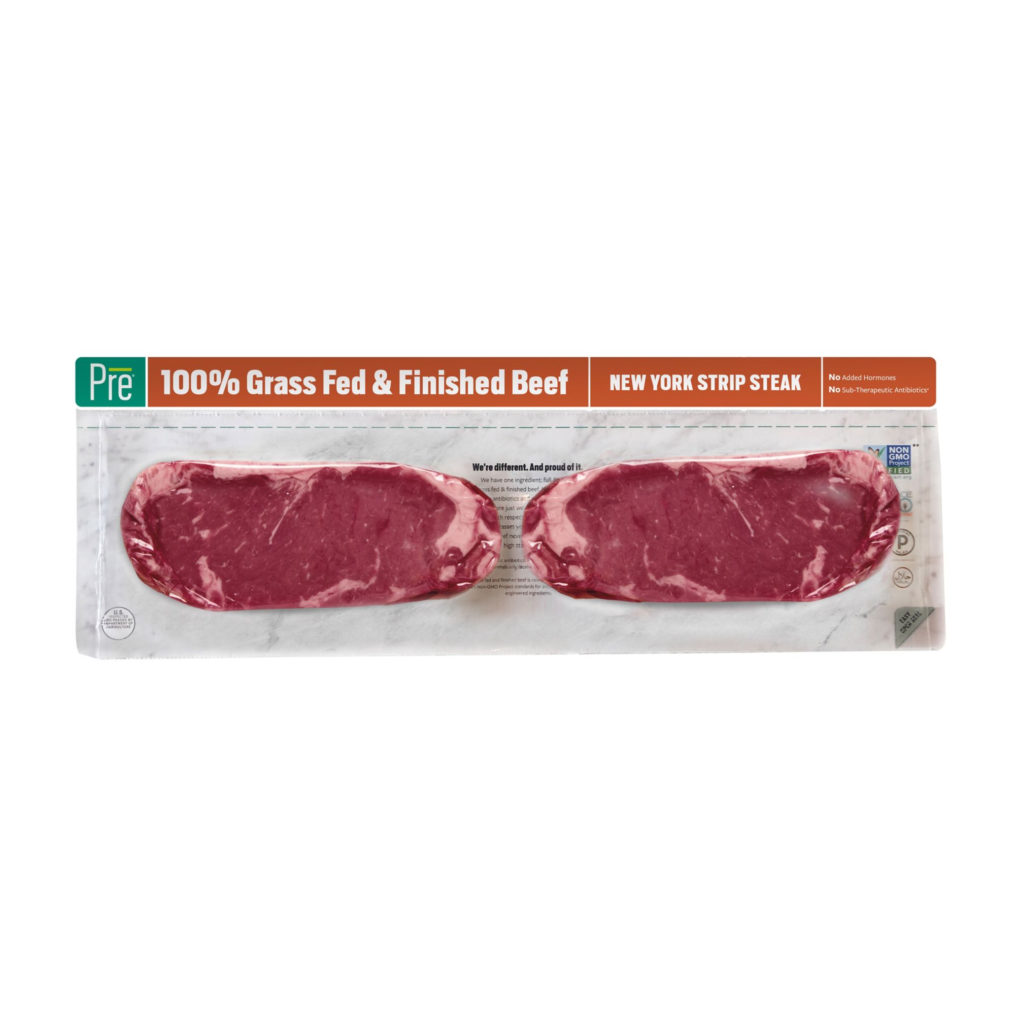 Pre Brands 100% Grass-Fed and Finished New York Strip Steaks - Two Pack, 1.18-1.35 lbs.