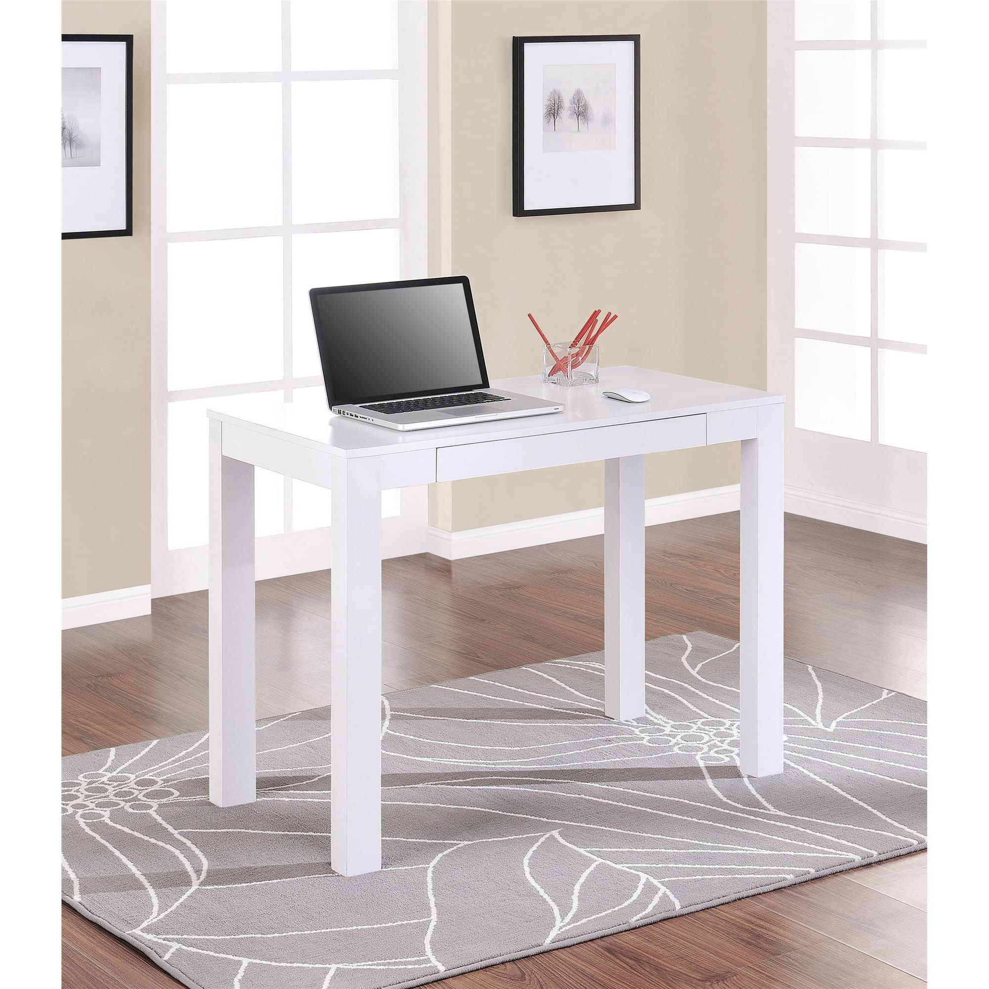 Ameriwood Home Parsons Computer Desk with Drawer - White