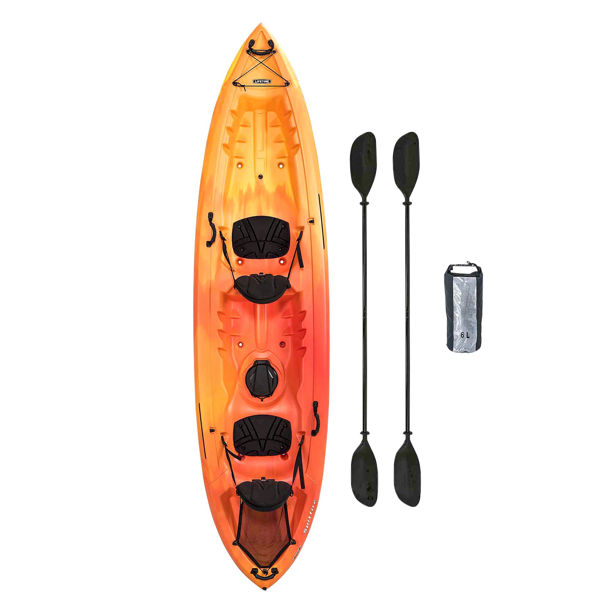  Elkton Outdoors Hard Shell Recreational Tandem Kayak, 2 or 3  Person Sit On Top Kayak Package with 2 EVA Padded Seats, Includes 2  Aluminum Paddles and Fishing Rod Holders (Camo) : Sports & Outdoors